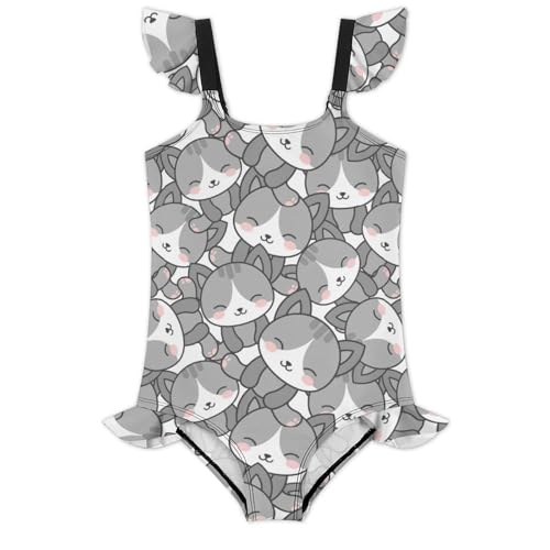 Image of Girls One Piece Swimsuit Cute Alpacas Hearts Stars Ruffles Swimwear Bathing Suits 3-12 Years