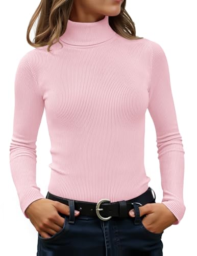 Image of ZESICA Women's Turtleneck Long Sleeve Shirts 2026 Spring Trendy Tops Slim Fitted Ribbed Knit Basic Casual Sweater
