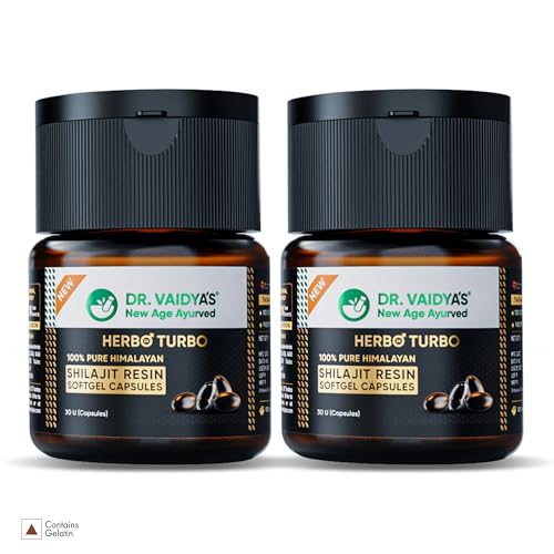 DR. VAIDYA'S new age ayurveda Pure Himalayan Shilajit Resin Softgel|Boost Energy, Endurance & Stamina|100% Pure Himalayan Shilajit Resin|Lab Tested|No Known Side Effects|30 Capsules (Pack Of 2)