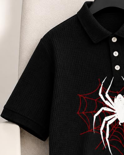 Image of AUSK Men's Spider Graphic Printed Polo T-Shirt | Cotton Blend Textured Half Sleeve Regular Fit Polo Neck Casual Wear Tshirt for Men