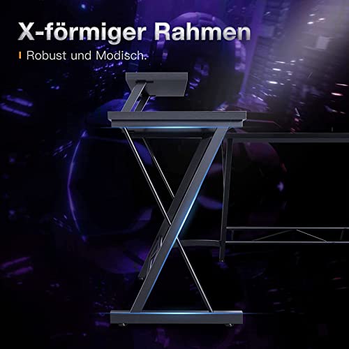 ODK Gaming Tisch, Gaming Schreibtisch Eckschreibtisch für Gamer, Schreibtisch L Form mit Monitorständer für Büro (Schwarz, 127 x 127 cm) – Bild 6