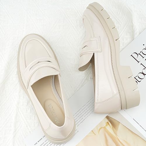 JENN ARDOR Women's Chunky Loafers Slip On Lug Sole Penny Loafer Comfort Casual Round Toe Mid Heels Platform Work Shoes