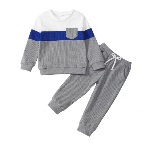 Image of Kid Toddler Boy Clothes Color Block Sweatshirt and Casual Pants 2Pcs Boys Fall Winter Outfits 1-5T