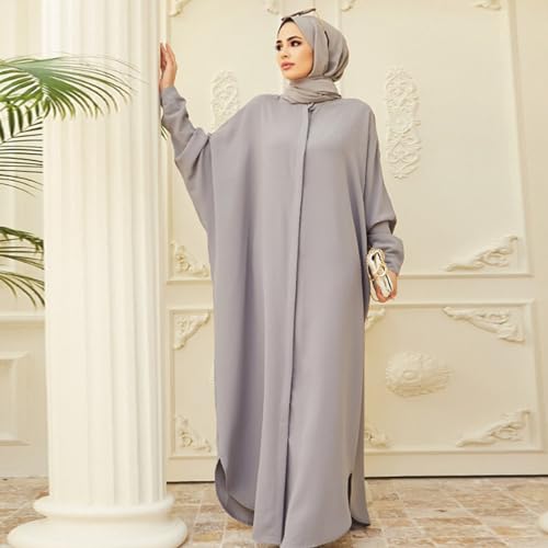 ODASDO Muslim Dresses for Women Abaya Button Down Henley Shirt Prayer Dress Batwing Long Sleeve Middle East Arabian Robe2