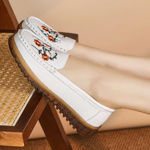 Image of Women's Genuine Leather Platform Loafers Classic Casual Comfort Slip-On Shoes Soft Sole Dress Shoes