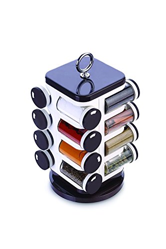 GANESH Multipurpose Revolving Round Shape Plastic Spice Jars containers For Kitchen Organizer Items, Spices Storage Jar/ Masala Box/ Spice Rack/ Condiment Masala Rack Container Set ( 16 Pieces, Wooden Finish) (Image - 3)