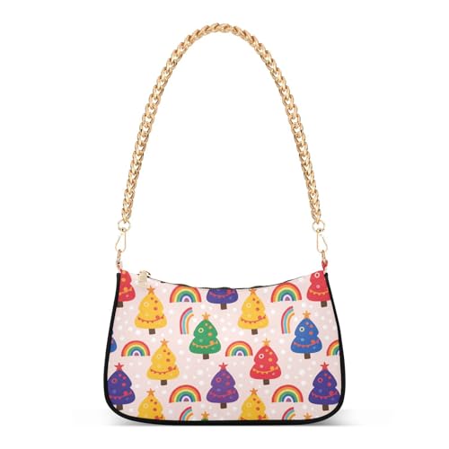 Sac à bandoulière tendance femme motif arbre de Noël arc-en-ciel coloré