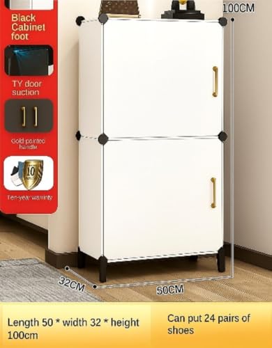 Image of Plastic Shoe Rack for Home with Door | 6-Shelf DIY Shoe Cabinet Organiser | Stores 12 Pairs | Foldable & Waterproof Shoe Stand for Entryway, Bedroom (White-HE3, 6-Layer)