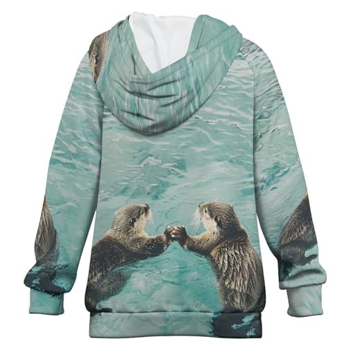 Otters Holding HandsChildren's Raglan Sleeve Hoodie, Suitable for Home And Outdoor Use14-15Y2