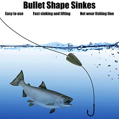 50Pcs Fishing Sinkers Weights Kit Worm Fishing Sinkers Bullet Drop Weights Sinkers Kit For Bass Fishing Texas Rigs Assorted 5 Sizes 3/8Oz 1/4Oz 3/16Oz 1/8Oz 1/16Oz #TOP3