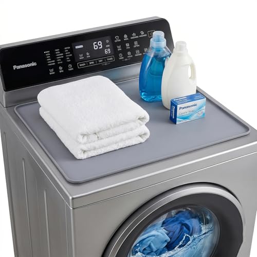 1 Pack Washer and Dryer Topper Protector Mat 23.6 x 19.7 Silicone Rubber Mat Laundry Washing Machine Top Cover Pad Non-Slip Waterproof Washable for Laundry Kitchen Home Gray