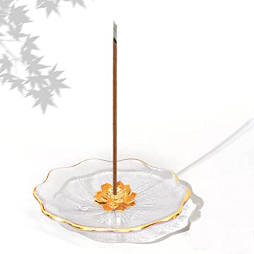 SKMIHJL Klarer Kristall Lotusblume Räucherstäbchenhalter Kristall Transparent Lotus Stick Räuchergefäß Räucherstäbchenhalter für Stick/Cone/Coil Räucherstäbchen mit Aschefänger (Transparent) Cover