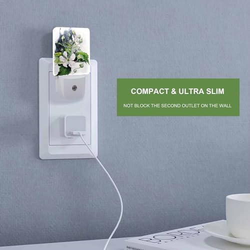 Image of LED Night Light,Flower BlackBerry Watercolor Painted Blossom LED Night Light Plug into Wall with Dusk to Dawn Light Sensor White Energy Efficient Nightlight for Bedroom Hallway Kitchen