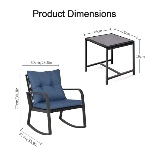 Hlnptn 3 Pieces Patio Rocking Chairs Outdoor Bistro Set, Wicker Outdoor Rocker Chair Of 2 thumb #2