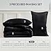 MR&HM Queen Comforter Set Black, Reversible Satin Microfiber Comforter Set for All Seasons, 3 Pieces Non-Slip Silky Soft Bedding Sets with 1 Comforter (90