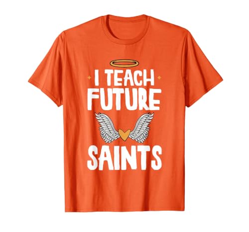I Teach Future Saints Catholic Educator Teacher T-Shirt, Men, Orange, XX-Large