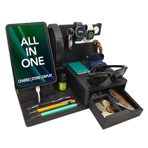 EcoLeafy Dot Nightstand Organizer- Black Valet Tray for Men Makes for Fathers Day- Unique Gifts for Men to Organize His Cellphone, Watch, Sunglasses & Accessories