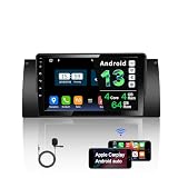 Egosonic Real Android 13 Car Radio, Octa Cores (4+64GB), 9' Touchscreen, Wireless Carplay Android Auto, DSP+, Compatible with BMW X5 E53 E38 1996-2004, Support WiFi BT 5.0