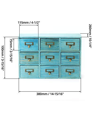 Qwork Desk Drawer Organizer, Wooden Vintage Apothecary Cabinet With 9 Drawers, Home Office & Tea & Dresser Bedroom Organization And Storage, Traditional Apothecary Cabinet, Blue #TOP2