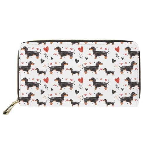 Small Leather Wallet Womens Passport Holder Portable Clutch Travel Coin Purse Card Phone Holder with Zipper, Stylish Gifts for Ladies Teens, Dachshund Dog