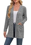 DouBCQ Womens Long Sleeve Cardigan Lightweight Open Front Casual Loose Fit Sweater with Pockets Dark Gray L