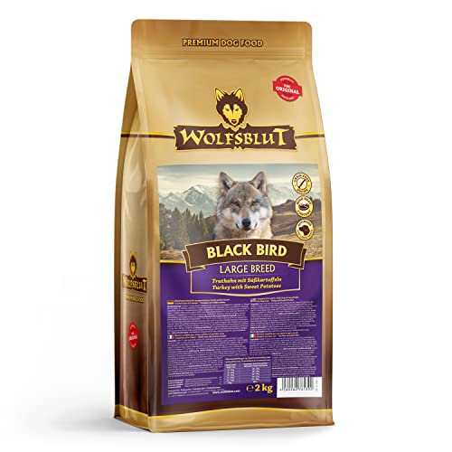 WOLFSBLUT – Black Bird Large Breed | Trockenfutter mit wertvollen Superfoods für große, ausgewachsene Hunde. Getreidefreies Alleinfutter ohne Zusatzstoffe im Beutel | 2kg Truthahn
