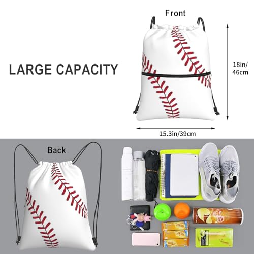 Image of Outdoor Sports Baseball Drawstring Bag, Waterproof Drawstring Backpack for Gym Sports Teams Baseball Party, Men Women Durable Sackpack Bag with Front Zipper Pocket and Inside Zipper Pocket