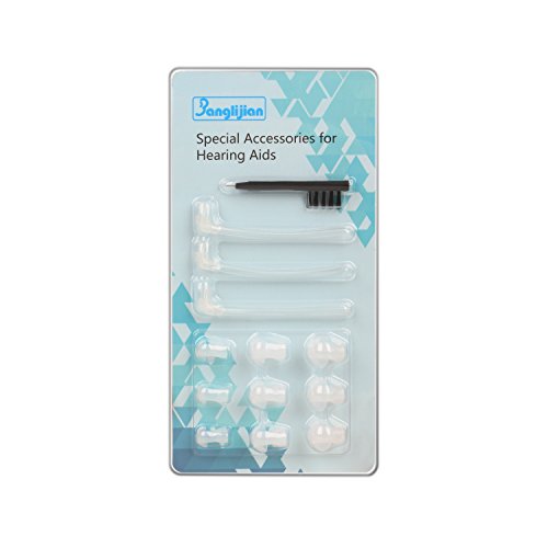 Banglijian BTE Hearing Aids Accessories, 3-Piece Sound Tubes, 9-Piece Ear Domes Plugs Pieces Eartips, 1-Piece Cleaning Brush Tool, Universal Replacement for BTE Hearing Aid