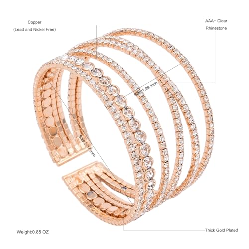 Bling Multilayer Chunky Twist Crystal Rhinestone Adjustable Cuff Bracelet Bangle for Women Wedding Formal Prom Jewelry Costume2