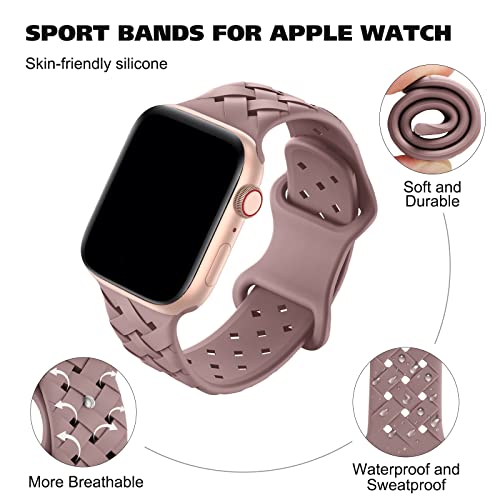 Image of Silicone Braided Weave Bands Compatible with Apple Watch 38mm 40mm 41mm 42mm 44mm 46mm 45mm 49mm, Replacement Sport Breathable Strap for iWatch Series 11 /10 /9 /8 /7 /6 /5 /4 /3 /2 /1 Ultra SE, Smoke Violet