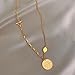 BRIGHTWINST 316L Stainless Steel 2 Layer Round Letter Necklace For Women Fashion Coin Pendant Clavicle Chain Gold Color Jewelry Gift PTPNU02895