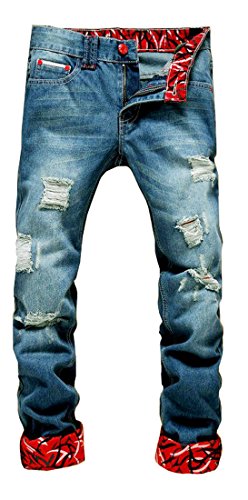 NITAGUT Men's Ripped Slim Fit Tapered Leg Jeans Blue-US 28