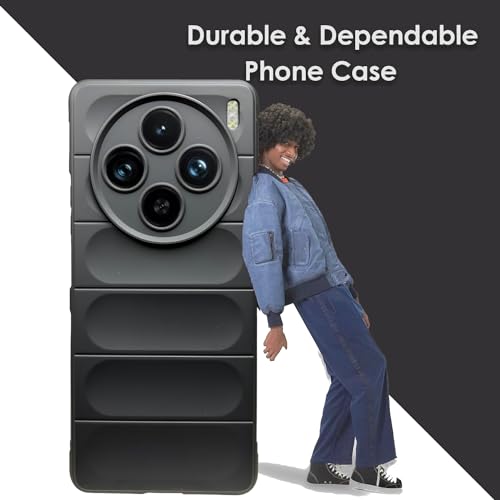 Image of A rtistque Liquid Silicone Stripes Back Cover Case for Vivo X100 5G with Camera Protection | with Inner Fabric | Anti Slip Grip | AirBag Case - Black