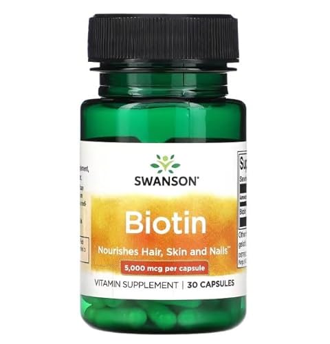 Swanson Biotina 5000mcg Potenciador para crescimento de cabelo e unhas fortes, suplemento nutricional para pele e metabolismo (30 cápsulas)