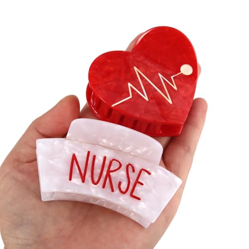 Personalized Acetate Nurse Cap Claw Clips Red Heart Shape Hair Clips Heart Shape Hair Jaw Clips for Women Nightingale International Nurses Day May 12 Gift Hair Clips for Women