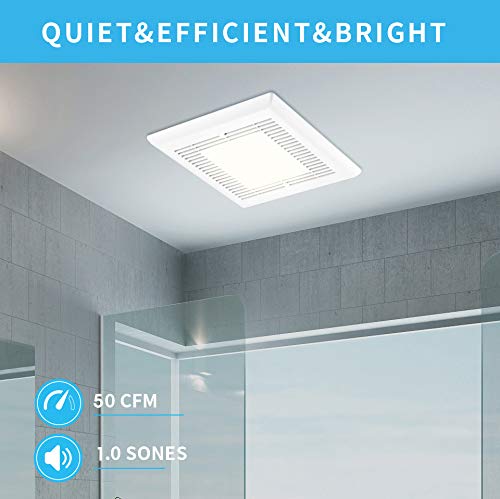 Tech Drive Bathroom Fan With Light 50 Cfm 1.0Sone No Attic Access Needed Installation,Very Quiet Bath Ventilation And Exhaust Fan With Led Light 4000K 600Lm, 4Inch Duct #TOP2