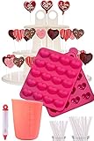 I HEART CAKE POPS KIT - Jam packed with silicone heart shaped cakepop baking mold, 120 lollipop...