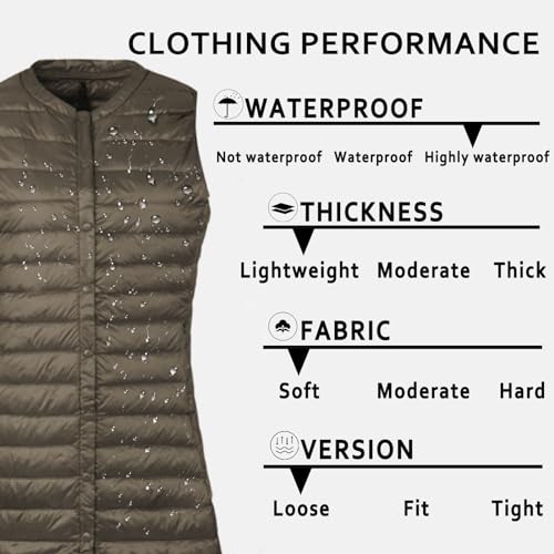 ELFJOY Long Puffer Vest Lightweight Womens Vests Outerwear Button Round Neck Sleeveless Long Down Vest No Collar4