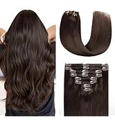 Sunya Clip in Hair Extensions Real Human Hair Dark Brown Human Hair Clip in Extensions Double Wef...