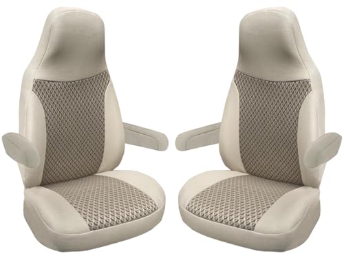 Maß Sitzbezüge Schonbezüge Pilotsitze Fahrer & Beifahrer Set kompatibel mit Wohnmobil FIAT Ducato 804 Camelbeige