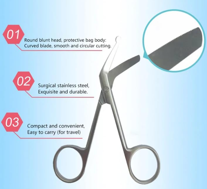 Azaory Stainless Steel Stoma Bag Scissors, Curved Colostomy Bag Scissors (Left Hand Side), Silver - Image 2