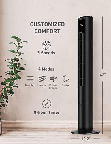 Holmes 42" Digital Tower Fan With Accent Light, Clearread Display, High/Low Brightness Level, 80° Oscillation, 5 Speeds, 4 Modes, 8-Hour Timer, Home, Bedroom Or Office, Remote Control, Matte Black #TOP7
