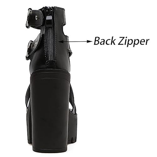 Womens High Chunky Heel Ankle Strap Goth Sandals,Comfort Cutout Open Toe Block Heel Multi Buckle Roman Gladiator Sandals Fashion Party Dress Platform Studded Punk Sandals Back Zipper3