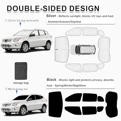 Image of KMF 8pcs Thicken Sun Shades for Nissan Rogue(Not Sport) 2014-2020 Accessories, Full Car Window Covers Sunshade for Windshield Side Rear, UV Block and Privacy Blackout for Car Camping Outdoor