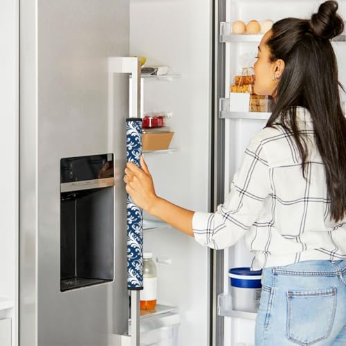 Image of Blue Vintage Refrigerator Door Handle Covers Set of 2, Neoprene Fridge Door Handle Covers Washable Non-Slip Protector for Fridge Dishwasher Appliance Handle Covers, Keep Your Kitchen Clean