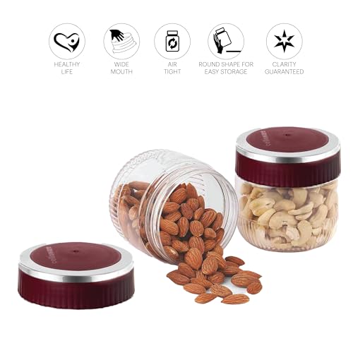 Image of CELLO Mint Storage Canister For Kitchen Set of 2, (500 ml x 2), Maroon | Food Grade, Stackable, See Through |Nestable Storage Pet Container with Lid for Food, Pulses, Spice, Cereals, Cookies,Dry Food
