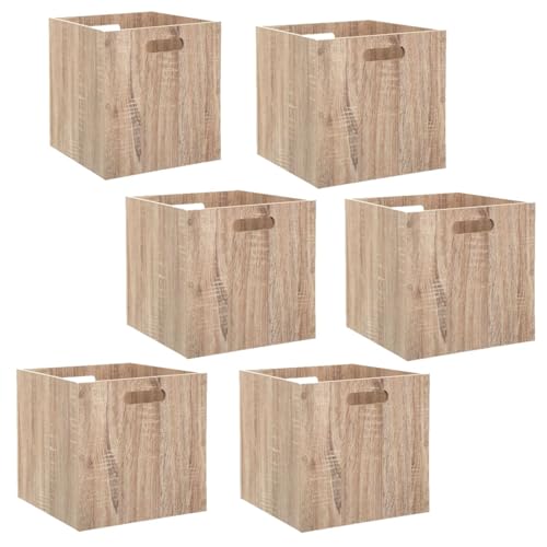 Toilinux.com Lot de 6 Cubes de Rangement 31 x 31 x 31 cm Mix n' Modul – Boîtes Effet Chêne Naturel en Bois MDF – Compatibles Meubles et Étagères à...