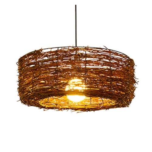 Lustre nid d'oiseau suspension rotin pour éclairage doux non éblouissant