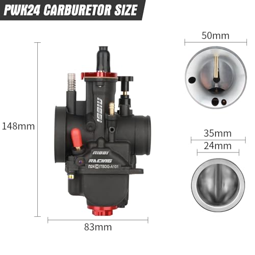 Image of NIBBI PWK24mm Carburetor with Carb Jets, Fit 125cc-150cc YAMAHA KAWASAKI SUZUKI Apollo SSR TTR SYM TAOTAO Atv Dirt Bike Pit Bike GY6 Motorcycle Moped (PWK-24mm)