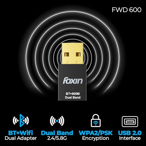 Image of Foxin Nano 600 Mbps 2-in-1 Dual Band Wireless USB 2.0 WiFi (5Ghz) + Bluetooth 4.2 Adapter for PC, Laptop | High Speed Mini WiFi Bluetooth Dongle Compatible with Windows, Mac | WPA /WPA2 Security